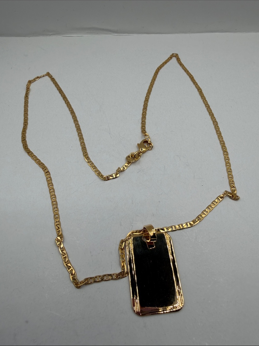 Polished Gold Plated Rectangular Pendant Necklace - Women's Fashion Jewelry